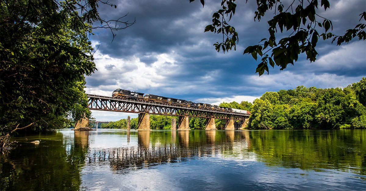 Scenic landscape with bridge over water